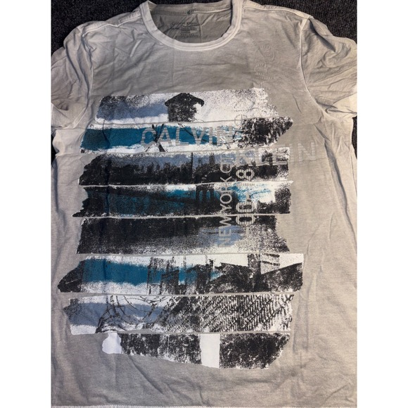 Calvin Klein T Shirt Mens Medium Gray Graphic Print Body Fit‎ Crew Neck Pullover - Picture 3 of 6